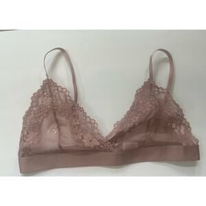 Women's See Through Sheer Sexy Dust Rose Lace Bra Size Large